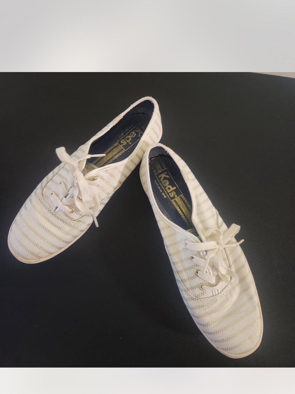 Keds Women's White Canvas Sneakers with Gold Stripe Detail